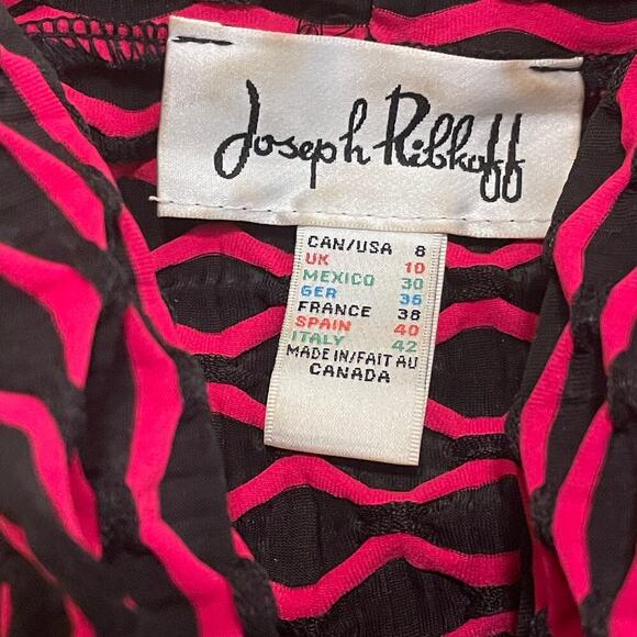 Joseph Ribkoff US 8 Cowl Neck Tunic | Pink Black Wave Print Textured Knit Pocket - Picture 6 of 6